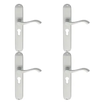 4x PAIR Curved Handle on Long Slim Euro Lock Backplate x 40mm Satin Chrome