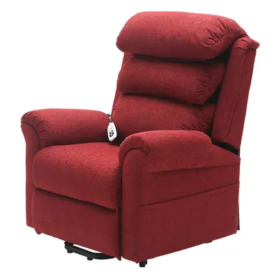 Dual Motor Rise and Recline Armchair - Waterfall Pillow - Red Chenille Fabric