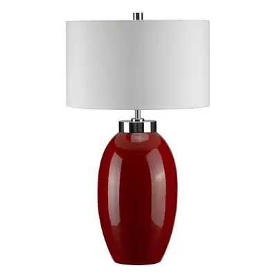 Table Lamp Small Red Glaze Cream Faux Silk Empire Cylinder Shade LED E27 60W