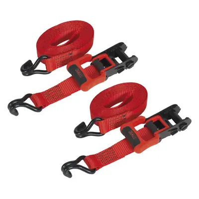 PAIR 32mm x 4.9m 800KG Slide Ratchet Tie Down Strap Set -Polyester Web & S-Hooks