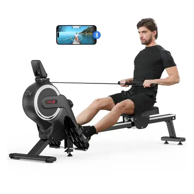 Dripex Magnetic Rowing Machine, App Compatible Rower with Aluminum Slider, Levels of Adjustable 