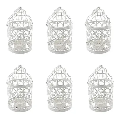 6 Pcs Candle Tea Light Holders Metal Hanging Hollow Birdcage Lantern