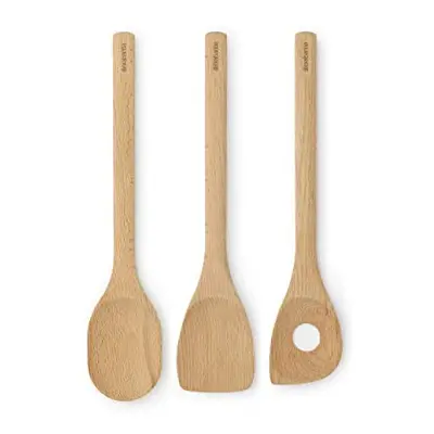 Brabantia Piece Wooden Kitchen Utensil Set (Beech Wood) Spoon, Spatula & Corner Spoon - High Qua