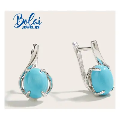 (blue, M) Pair Of Created Green Turquoise Simple Design Earrings For Women Sterling Silver Elega