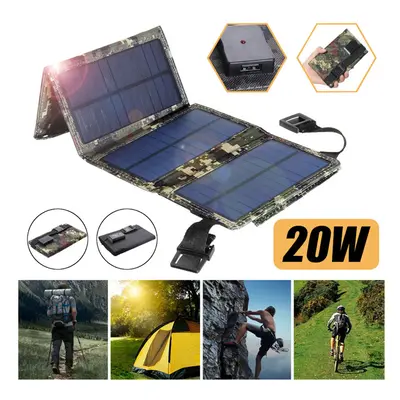 (20W 5V Black) 20W 5V Solar Panel Foldable USB Solar Panels Portable Charger Outdoor Mobile Phon