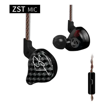 (black with mic) KZ ZST 1BA+1DD In Ear Earphone HiFi Hybrid Drive Bass Music Headset with