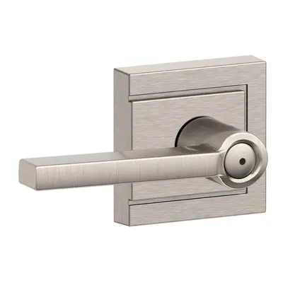 SCHLAGE F40 LAT ULD Latitude Lever with Upland Trim Bed and Bath Lock Satin Nickel