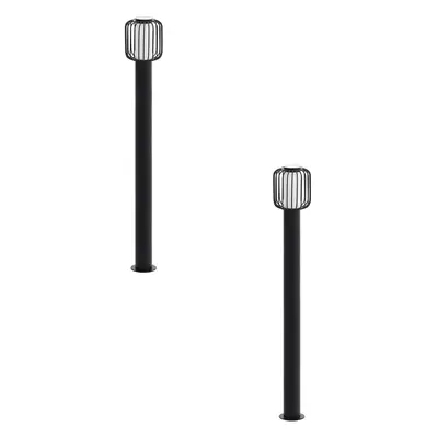 2 PACK IP44 Outdoor Bollard Light Black Zinc Plated Steel 1x 28W E27 Post