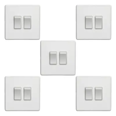 5 PACK Gang Double Light Switch SCREWLESS MATT WHITE Way 10A Slim Rocker