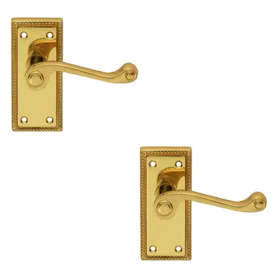 2x PAIR Reeded Design Scroll Lever on Latch Backplate x 48mm Polished Brass