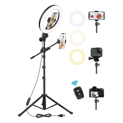 (10.5" for Floor) 10.5 Inch Ring Light with Tripod and Phone Holder, Phone Elevated Tripod with 