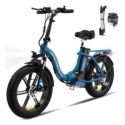 (Blue) KOOLUX BK6S Foldable EBike Fat Tyres 250W Battery