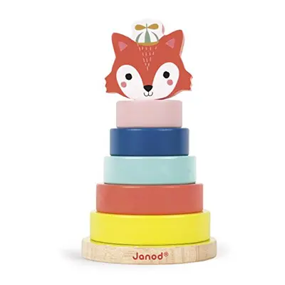 Janod - Baby Forest, Fox Stacker - Wooden Stackable Toy - Early Learning Toy - Develop Fine Moto