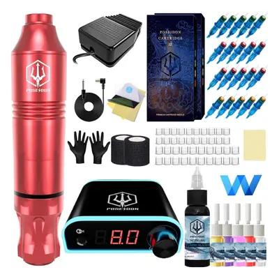 (TK019) Tattoo Kit POSEIDON Rotary Tattoo Pen Kit for Beginners Tattoo Machine Kit with Power Su