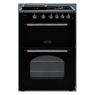 Rangemaster Classic CLA60NGFBL/C Gas Cooker with Full Width Electric Grill - Black / Chrome