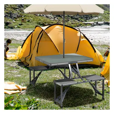 Outsunny Folding Camping Picnic Table with Seats and Umbrella Hole