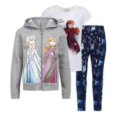 Disney Frozen Girls T-Shirt Zip Up Hoodie and Legging Pants Set for T