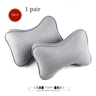 (Gray pair2) Pair Luxury Linen Material Car Headrest Pillow Unisex Breathable Auto