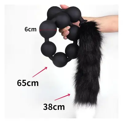 (black, L) Soft Silicone Pull Beads Long Tail Adult Sex Toy Anal Plug Fisting Slave Bdsm Realist