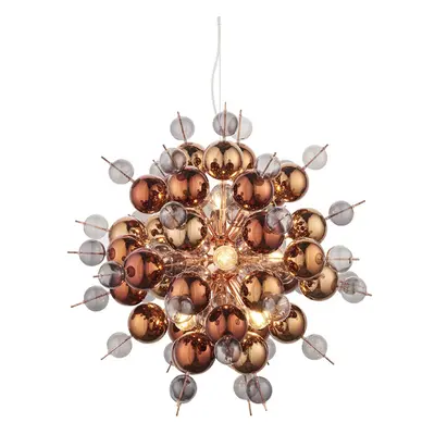 Copper Plated Ceiling Pendant with Tinted Glass Spheres Decorative Light Fitting