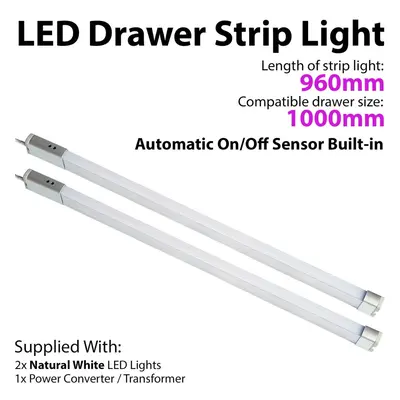 2x 1000mm LED Drawer Strip Light AUTO ON/OFF PIR SENSOR Kitchen Cupboard Door