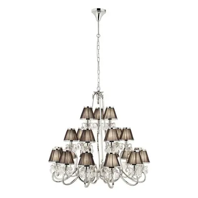 Esher Ceiling Pendant Chandelier Nickel Crystal & Black Shades Lamp Light