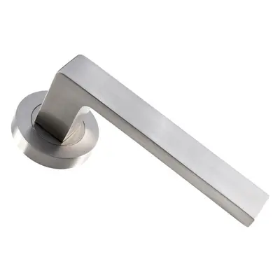 PAIR Straight Square Handle on Round Rose Concealed Fix Satin Nickel