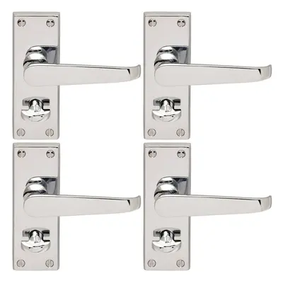 4x Straight Victorian Handle on Rectangular Bathroom Backplate Polished Chrome