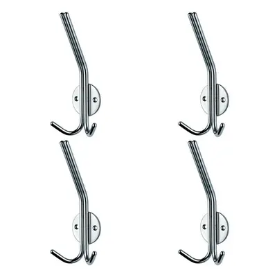 4x Slimline Hat & Double Coat Hook 35mm Projection Bright Stainless Steel