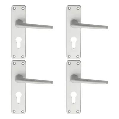 4x PAIR Straight Tapered Lever on Euro Lock Backplate x 41mm Satin Aluminium