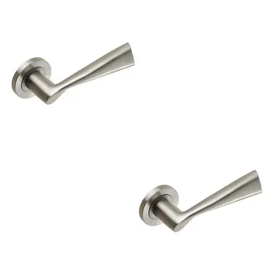 2x PAIR Angular Design Handle on Round Rose Concealed Fix Satin Stainless Steel