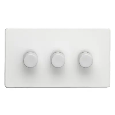 3 Gang Rotary Dimmer Switch Way LED SCREWLESS MATT WHITE Light Dimming Wall