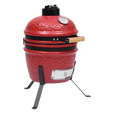 vidaXL 2-in-1 Kamado Barbecue Grill Smoker Ceramic Red Camping BBQ Grill Set