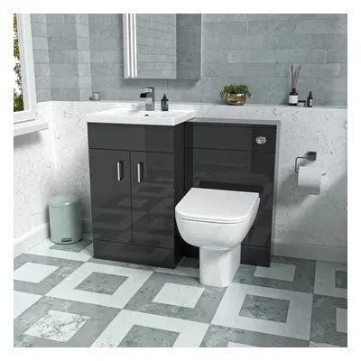 Nes Home Dark Grey 1000mm Freestanding Basin WC Vanity & BTW Toilet Flat Pack