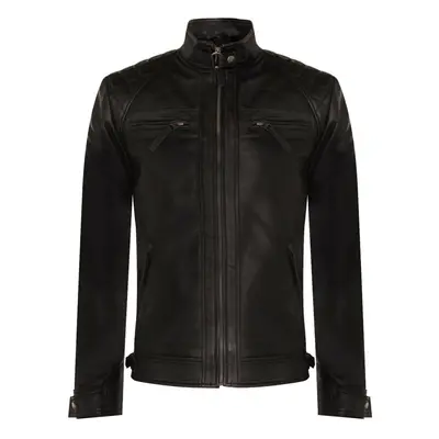 (XL) Mens Black Leather RockRacing Quilted Biker Jacket