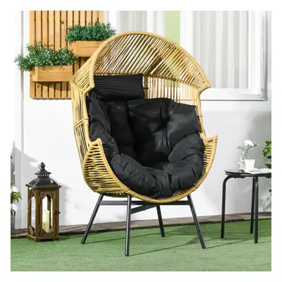 Outsunny Rattan Leisure Chair w/ Cushion, Garden Egg Chair with Headrest, Sand