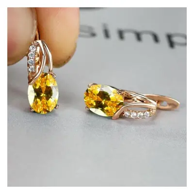 (yellow) Aqua Blue Zircon Oval Stone Earrings Multicolor Crystal Hoop Earrings Rose Gold Color E