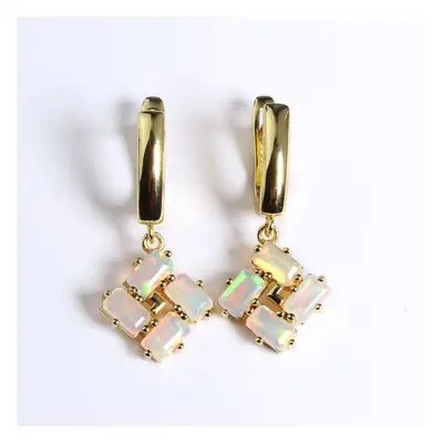 (yellow, M) Romantic Design Light Luxury Natural Opal Earrings Sterling Silver Fashion Jewelry F