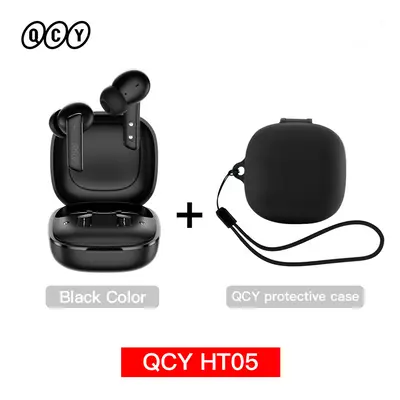 (Black with Case01) QCY HT05 ANC Wireless TWS Bluetooth 5.2 Earphones 40dB Active Noise Cancella