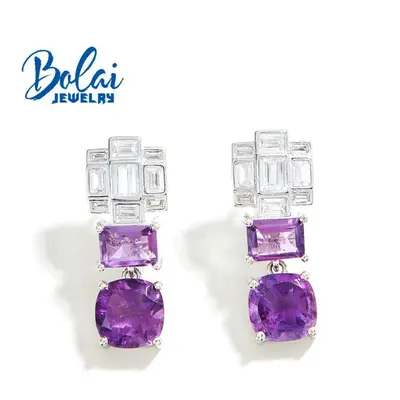 (purple) New Clasp Earrings Natural Africa Amethyst Gemstone Fashion Design Fine Jewelry For Wom