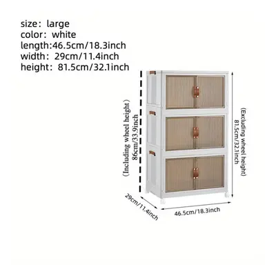 (white, Three-layer Folding Cabinet) 1pc Transparent Storage Box Collapsible Storage Bin With Li