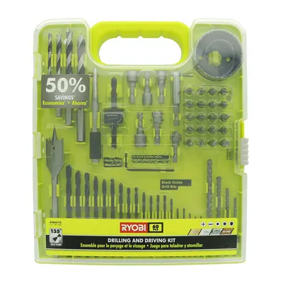 Ryobi A98601 Piece Black Oxide Drilling and Driving Bit Set with Carrying Case for Wood, Metal, 