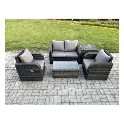 Fimous PC Outdoor PE Rattan Garden Furniture Set Wicker Love Sofa Coffee Table Armchair Side Tab