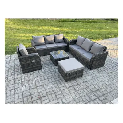 Fimous Outdoor Rattan Garden Furniture Set Conservatory Patio Sofa Coffee Table With Reclining C