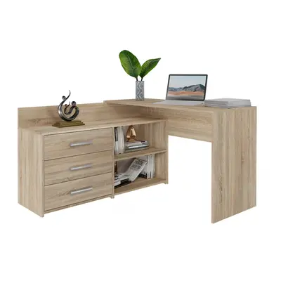 (Sonoma) MOLINE - Corner desk with storage - drawers + shelves - 120x50x76 cm - Computer desk