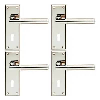 4x Round Bar Section Handle on Lock Backplate x 50mm Polished Satin Nickel