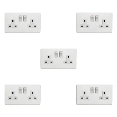 5 PACK Gang Double DP 13A Switched UK Plug Socket SCREWLESS MATT WHITE Power