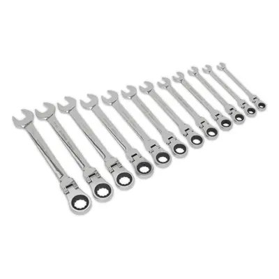 12pc Flexible Head Ratchet Combination Spanner Set - Point Moving Metric Ring