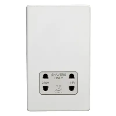 230V & 115V Twin Shaver Socket Wall Plate SCREWLESS MATT WHITE Bathroom