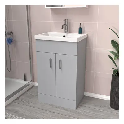 Nes Home Matte Grey 500mm Floor Standing Vanity Unit & White Basin